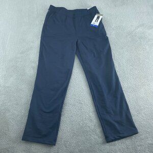 Herringbone Straight-Leg Navy Pants L Recycled Polyester High-Rise NWT 0105